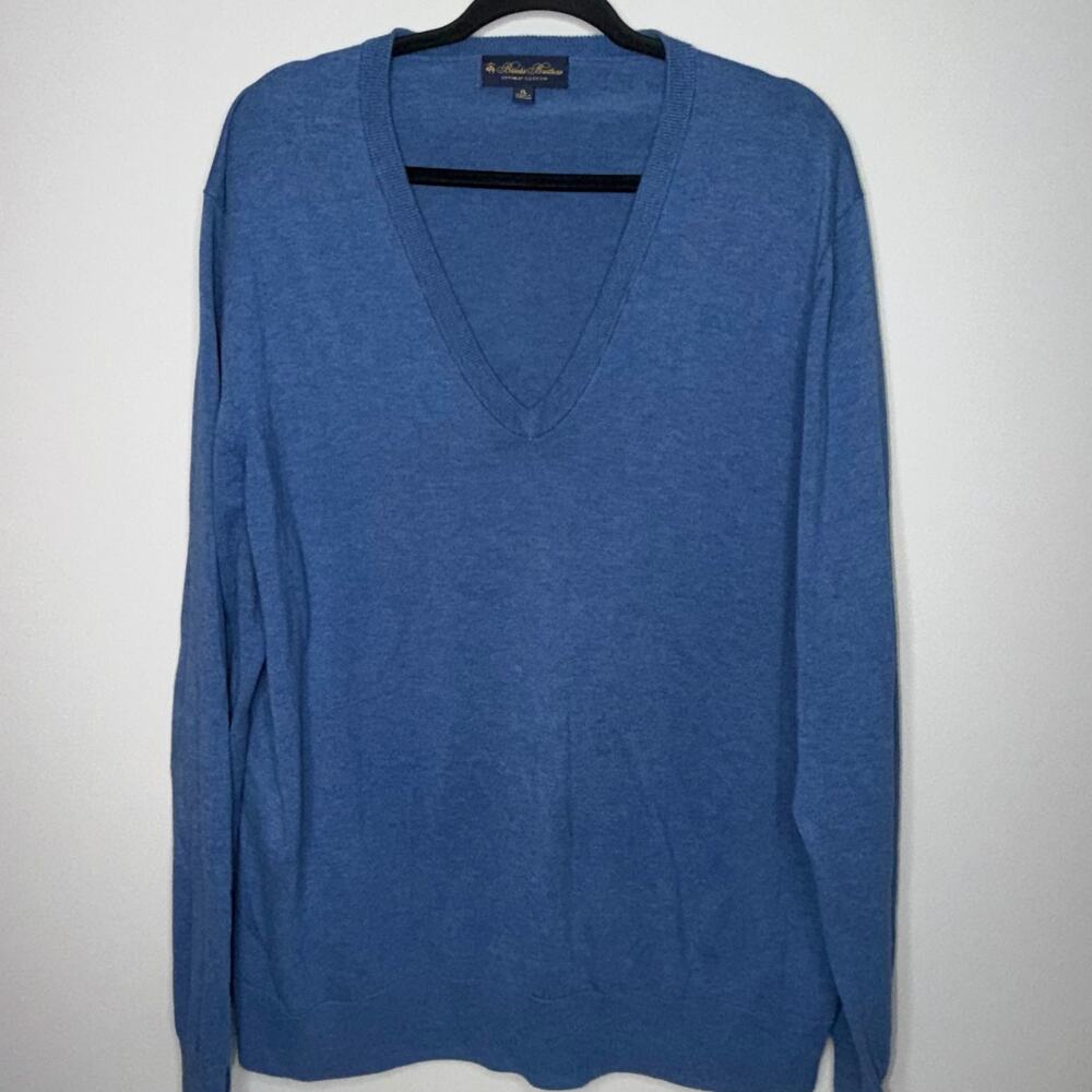 Brooks Brothers Supima Cotton Mens Size XL Blue V-Neck Long Sleeve Sweater